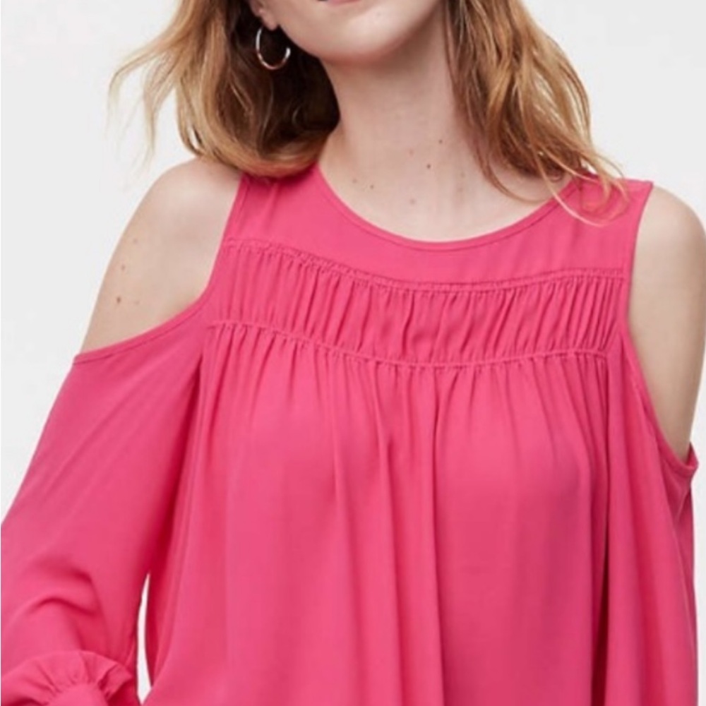 LOFT Women’s medium pink blouse with cold shoulder details and long sleeves